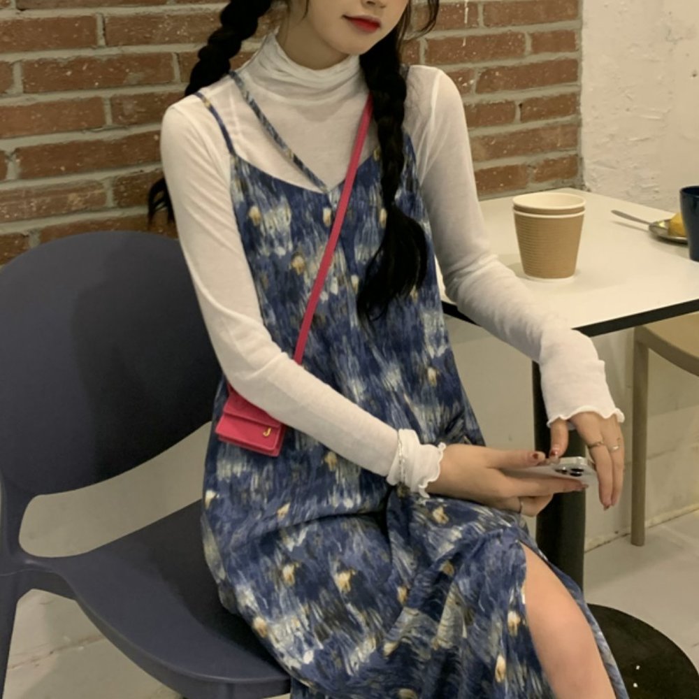 sleeveless multi-color printed midi dress
